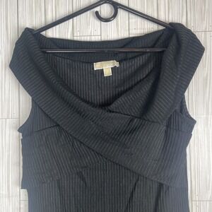 Michael Kors Women's‎ Black Crossover Black MIDI Ribbed Dress Size XL